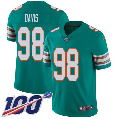 Miami Dolphins #98 Raekwon Davis Aqua Green Alternate Men Stitched NFL 100th Season Vapor Untouchable Limited Jersey->miami dolphins->NFL Jersey